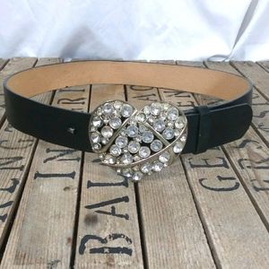 3/$20 Black Belt with Heart Bling Buckle